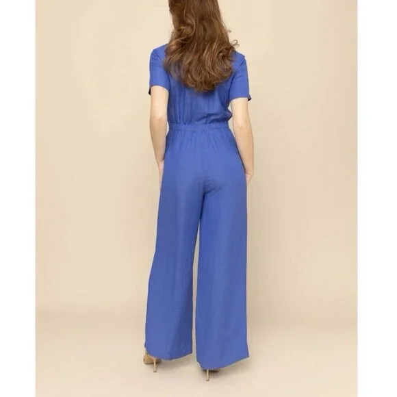 Mixed By Nasrin Neptune Linen Wide Leg Jumpsuit Pink - Picture 8 of 8